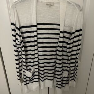 LOFT Black and White Striped Cardigan
